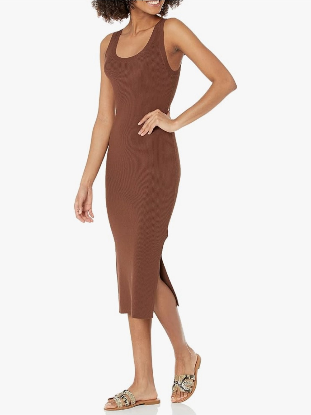 The Drop Yasmin Stretchy Ribbed Sculpt Knit Brown Sleeveless Tank Midi Dress 2X